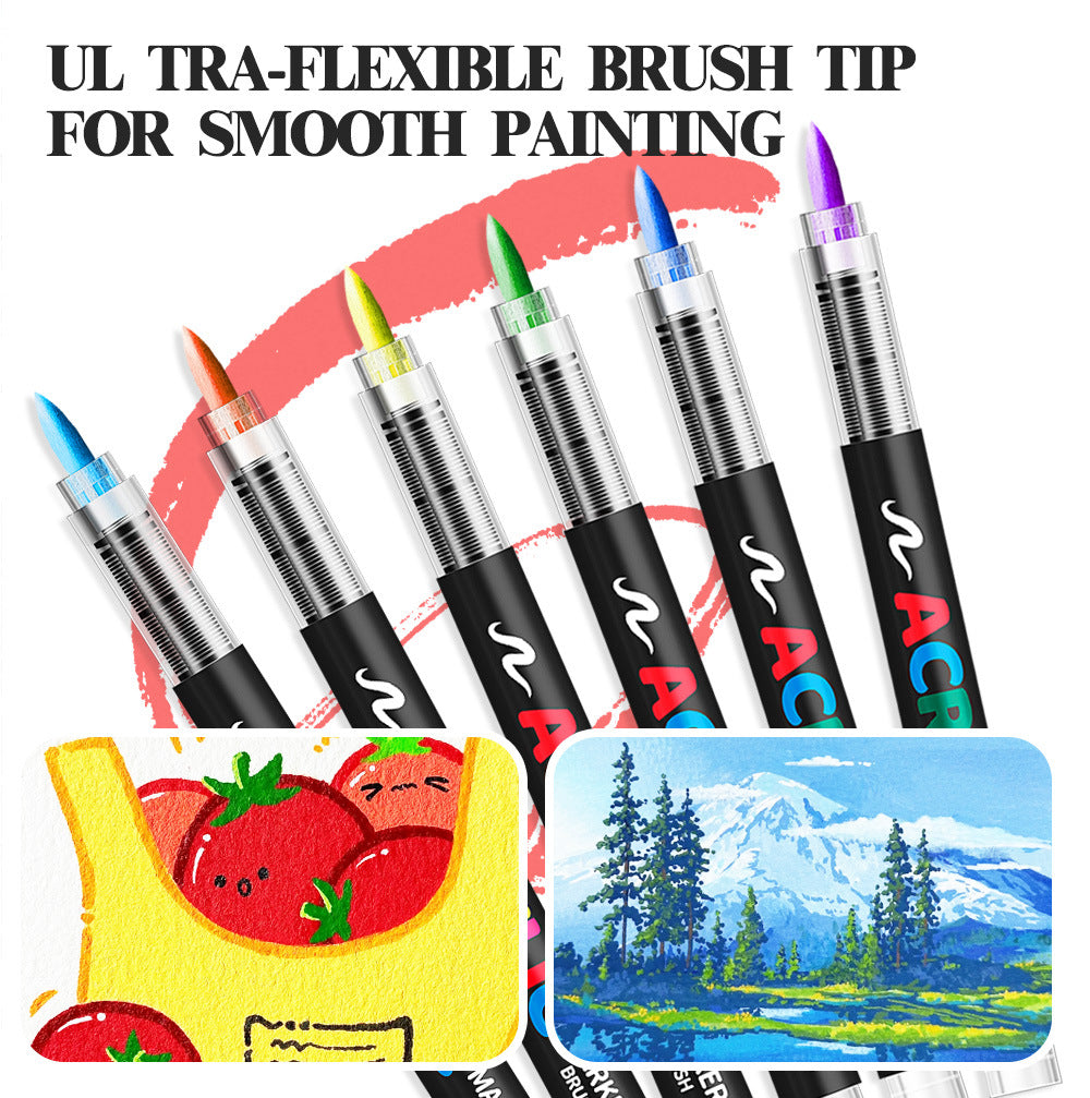 Acrylic Brush Marker â€“ 12-Pack, Water-Based Ink, Flexible Tip, for Multi-Surface Art and Labeling