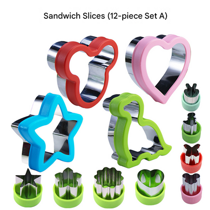 Stainless Steel Food Cutter Set â€“ 12-Piece, Multi-Shape, with PP Press Cover for Sandwich, Cookie, Fruit and Vegetable Use(A)
