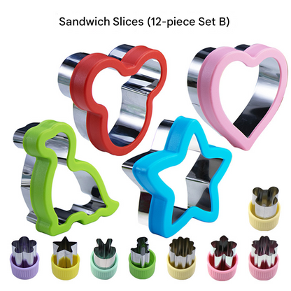 Stainless Steel Food Cutter Set â€“ 12-Piece, Multi-Shape, with PP Press Cover for Sandwich, Cookie, Fruit and Vegetable Use(B)