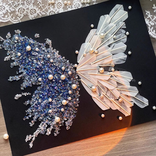 Crystal Feather Butterfly DIY Craft Kit â€“ Handmade Art Material Set with Natural Feathers, Beads and Frame for Home Decoration or Gift Making