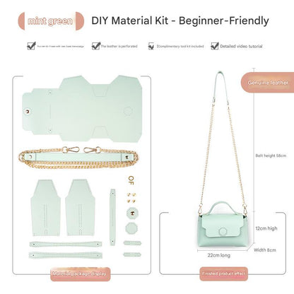 Mint green Leather Bag DIY Kit â€“ Geometric Shoulder Bag Making Material Set with Pre-Punched Cowhide, Tools for Hand Stitching