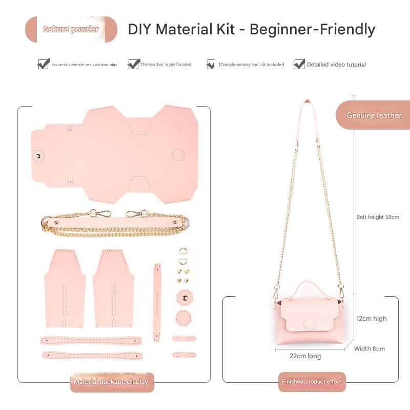 Pink Leather Bag DIY Kit â€“ Geometric Shoulder Bag Making Material Set with Pre-Punched Cowhide, Tools for Hand Stitching