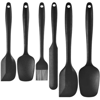 6-Piece Black Silicone Spatula Set â€“ Heat-Resistant, Non-Scratch Kitchen Tools with Integrated Metal Reinforcement, Dishwasher Safe, for Cooking, Mixing, and Baking