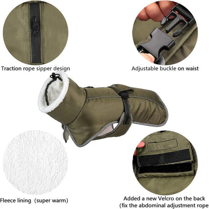 Green Dog Winter Jacket â€“ Warm, Windproof & Waterproof Pet Coat with Fleece Lining and Reflective Strips for Cold Weather(Size: M)