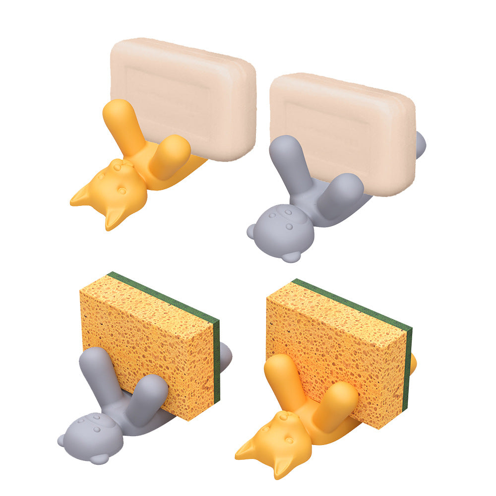 2-Pack Silicone Sponge Holder â€“ Bear and Cat Shaped Dish Rack for Sink, Soap & Scrubber Storage