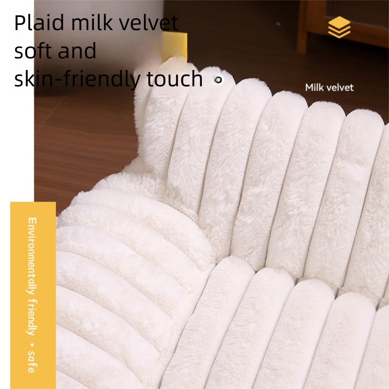 White  Plush Ribbed Pet Sofa Bed for Dogs and Cats - Thickened Milk Velvet Cushion, Large Comfy Dog Sofa(50*40*20cm)