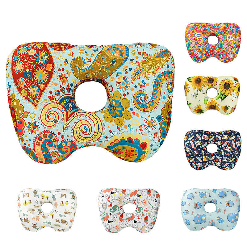 Cashew blossoms Hollow Ear Support Pillow â€“ Adjustable Side Sleep Neck Cushion with PP Cotton Filling and Breathable Fabric
