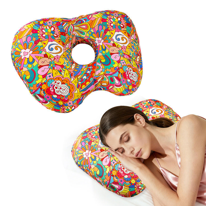 Rainbow Flower Hollow Ear Support Pillow â€“ Adjustable Side Sleep Neck Cushion with PP Cotton Filling and Breathable Fabric