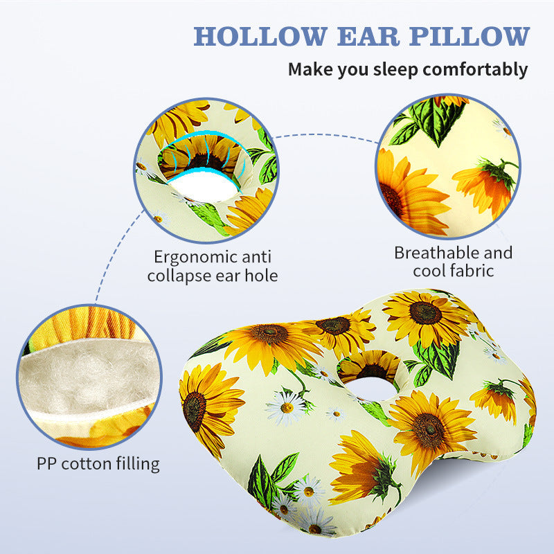 Rainbow Flower Hollow Ear Support Pillow â€“ Adjustable Side Sleep Neck Cushion with PP Cotton Filling and Breathable Fabric