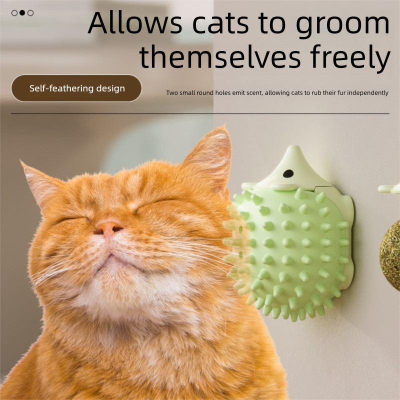3-Pack Cat Hedgehog Lick Toys â€“ Rotating Catnip Ball Scratcher with Adhesive Mount, ABS Self-Play Wall Toy in Green, Blue & Brown