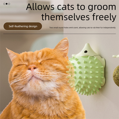 3-Pack Cat Hedgehog Lick Toys â€“ Rotating Catnip Ball Scratcher with Adhesive Mount, ABS Self-Play Wall Toy in Green, Blue & Brown