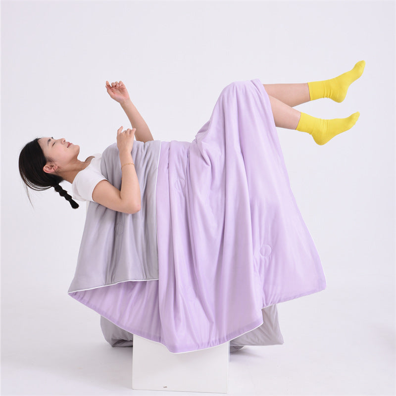 Purple and gray Cooling Summer Quilt with Ice Silk Fabric Lightweight Breathable Air Conditioner Blanket 180x220cm Soft Washable Comforter for Home Sleep Comfort