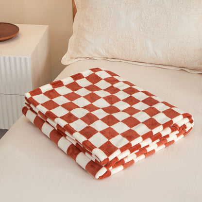 Red and brown checkered pattern Double-Sided Fleece Blanket â€“ 150Ã—200cm Machine Washable, No-Shedding Flannel Throw for Bed, Sofa & Air Conditioning Use