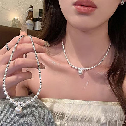 Elegant Pearl Choker Necklace for Women â€“ Ins Style Minimalist Design with Crystal Accent and Drop Pearl Pendant (Silver Tone)