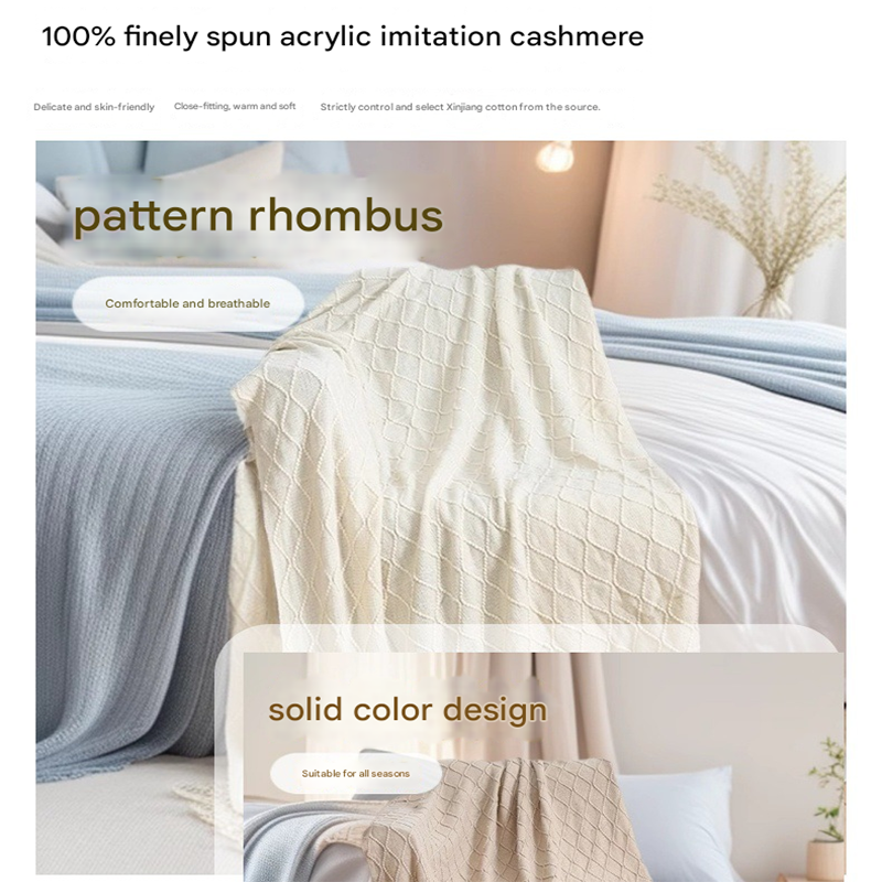 Beige Nordic Minimalist Knit Throw Blanket â€“ 127Ã—180cm Lightweight, Soft & Breathable Fleece-like Fabric with Tassel Edges for Sofa, Bed, Yoga & Air Conditioning Use