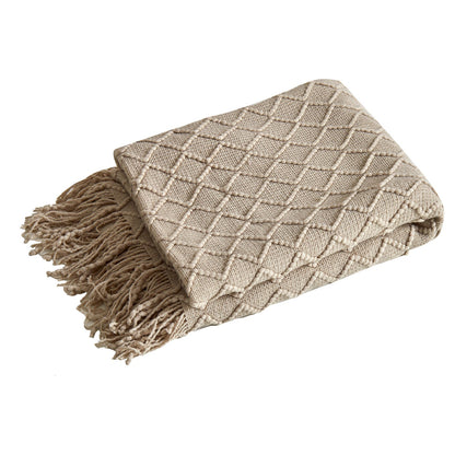 Khaki Nordic Minimalist Knit Throw Blanket â€“ 127Ã—180cm Lightweight, Soft & Breathable Fleece-like Fabric with Tassel Edges for Sofa, Bed, Yoga & Air Conditioning Use