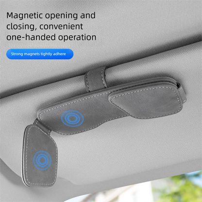 Brown Car Sun Visor Sunglasses Holder â€“ Magnetic Dual Clip Organizer with Suede Finish, No-Drill Mounting for Glasses, Cards & Tickets