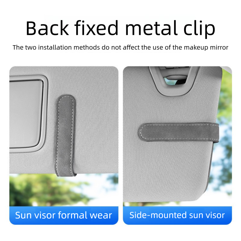 Brown Car Sun Visor Sunglasses Holder â€“ Magnetic Dual Clip Organizer with Suede Finish, No-Drill Mounting for Glasses, Cards & Tickets