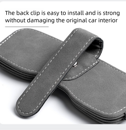 Brown Car Sun Visor Sunglasses Holder â€“ Magnetic Dual Clip Organizer with Suede Finish, No-Drill Mounting for Glasses, Cards & Tickets