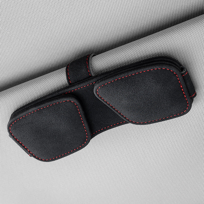 Black Car Sun Visor Sunglasses Holder â€“ Magnetic Dual Clip Organizer with Suede Finish, No-Drill Mounting for Glasses, Cards & Tickets