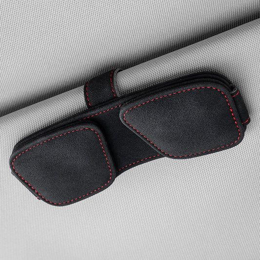 Black Car Sun Visor Sunglasses Holder â€“ Magnetic Dual Clip Organizer with Suede Finish, No-Drill Mounting for Glasses, Cards & Tickets
