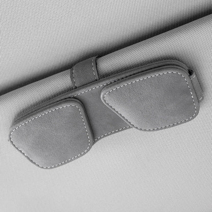 Grey Car Sun Visor Sunglasses Holder â€“ Magnetic Dual Clip Organizer with Suede Finish, No-Drill Mounting for Glasses, Cards & Tickets