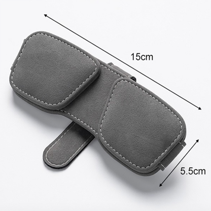 Grey Car Sun Visor Sunglasses Holder â€“ Magnetic Dual Clip Organizer with Suede Finish, No-Drill Mounting for Glasses, Cards & Tickets