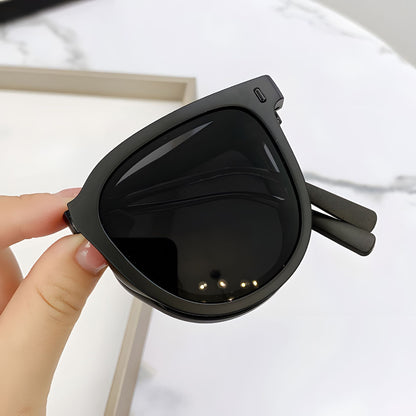 Black Foldable UV400 Sunglasses for Men and Women â€“ Lightweight Driving & Outdoor Sun Glasses with Hard Case, 18.4g TR+Metal Frame, Compact 32mm Folded Size