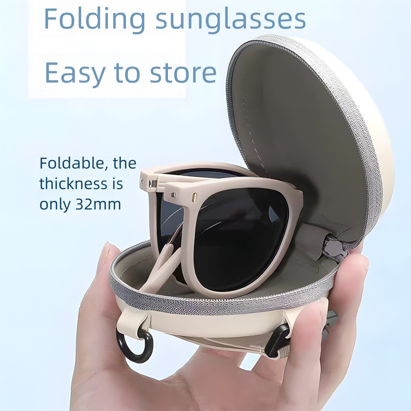 Black Foldable UV400 Sunglasses for Men and Women â€“ Lightweight Driving & Outdoor Sun Glasses with Hard Case, 18.4g TR+Metal Frame, Compact 32mm Folded Size