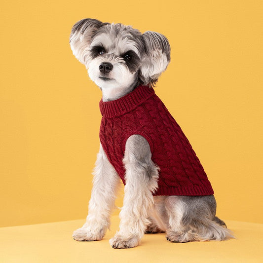 Red Fall & Winter Pet Knit Sweater â€“ Solid Color Cable Knit Turtleneck for Small Dogs, Soft Breathable Warm Clothing with 3D Fit Design, Ideal for Teddy, Poodle, and Bichon(Size: M)