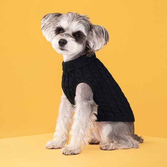 Black Fall & Winter Pet Knit Sweater â€“ Solid Color Cable Knit Turtleneck for Small Dogs, Soft Breathable Warm Clothing with 3D Fit Design, Ideal for Teddy, Poodle, and Bichon(Size: XS)