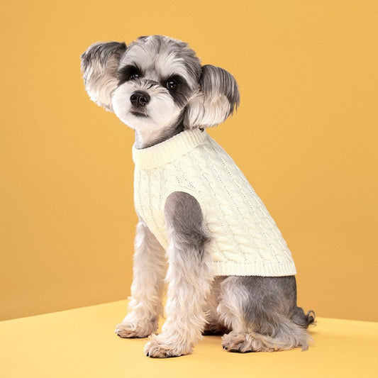 White Fall & Winter Pet Knit Sweater â€“ Solid Color Cable Knit Turtleneck for Small Dogs, Soft Breathable Warm Clothing with 3D Fit Design, Ideal for Teddy, Poodle, and Bichon(Size: S)