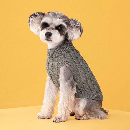 Grey Fall & Winter Pet Knit Sweater â€“ Solid Color Cable Knit Turtleneck for Small Dogs, Soft Breathable Warm Clothing with 3D Fit Design, Ideal for Teddy, Poodle, and Bichon(Size: M)