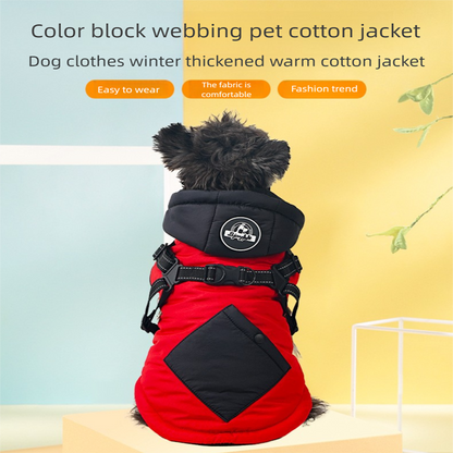 Red Thickened Winter Dog Coat with Reflective Strips â€“ Waterproof, Windproof Pet Jacket for Small to Medium Dogs, Adjustable Fit with Detachable Leash Hook and Decorative Velcro Patch(Size: M)