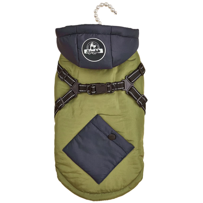 Green Thickened Winter Dog Coat with Reflective Strips â€“ Waterproof, Windproof Pet Jacket for Small to Medium Dogs, Adjustable Fit with Detachable Leash Hook and Decorative Velcro Patch(Size: L)
