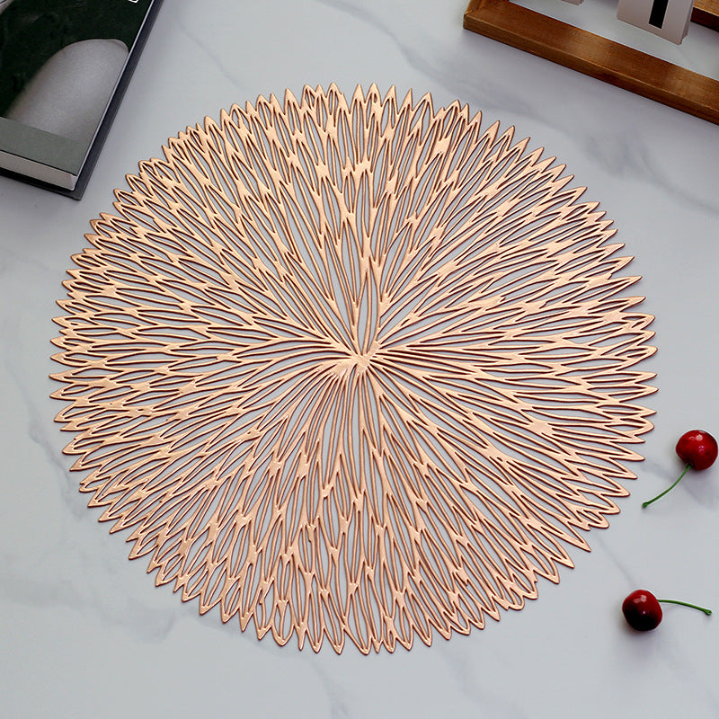 Rose gold Set of 3 Nordic-Style Round Table Mats â€“ Heat-Resistant, Non-Slip PVC Placemats for Home Use, Creative Dish Pads, 38cm Diameter, Ideal for Dining Tables and Decor