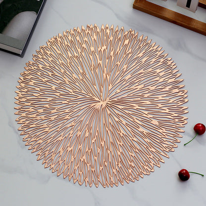 Rose gold Set of 3 Nordic-Style Round Table Mats â€“ Heat-Resistant, Non-Slip PVC Placemats for Home Use, Creative Dish Pads, 38cm Diameter, Ideal for Dining Tables and Decor