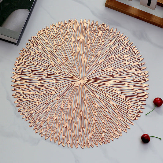 Rose gold Set of 3 Nordic-Style Round Table Mats â€“ Heat-Resistant, Non-Slip PVC Placemats for Home Use, Creative Dish Pads, 38cm Diameter, Ideal for Dining Tables and Decor