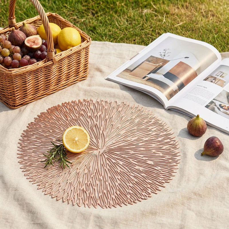 Rose gold Set of 3 Nordic-Style Round Table Mats â€“ Heat-Resistant, Non-Slip PVC Placemats for Home Use, Creative Dish Pads, 38cm Diameter, Ideal for Dining Tables and Decor