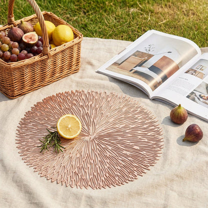 Rose gold Set of 3 Nordic-Style Round Table Mats â€“ Heat-Resistant, Non-Slip PVC Placemats for Home Use, Creative Dish Pads, 38cm Diameter, Ideal for Dining Tables and Decor