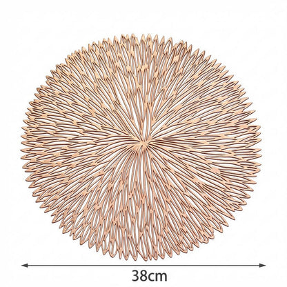 Rose gold Set of 3 Nordic-Style Round Table Mats â€“ Heat-Resistant, Non-Slip PVC Placemats for Home Use, Creative Dish Pads, 38cm Diameter, Ideal for Dining Tables and Decor