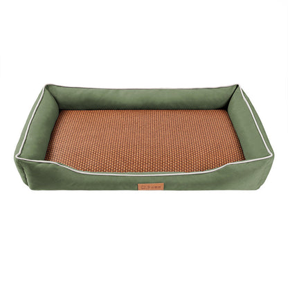 Green Rectangular Pet Bed with Removable Cooling Mat â€“ Durable 600D Oxford Fabric Dog & Cat Bed, High-Rebound PP Cotton Filling, Non-Slip Base, for Medium to Large Breeds, Includes Free Cooling Pad(Size:S)
