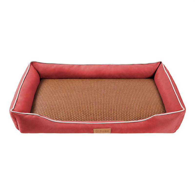 Red Rectangular Pet Bed with Removable Cooling Mat â€“ Durable 600D Oxford Fabric Dog & Cat Bed, High-Rebound PP Cotton Filling, Non-Slip Base, for Medium to Large Breeds, Includes Free Cooling Pad(Size:S)