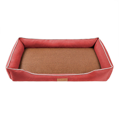 Red Rectangular Pet Bed with Removable Cooling Mat â€“ Durable 600D Oxford Fabric Dog & Cat Bed, High-Rebound PP Cotton Filling, Non-Slip Base, for Medium to Large Breeds, Includes Free Cooling Pad(Size:S)