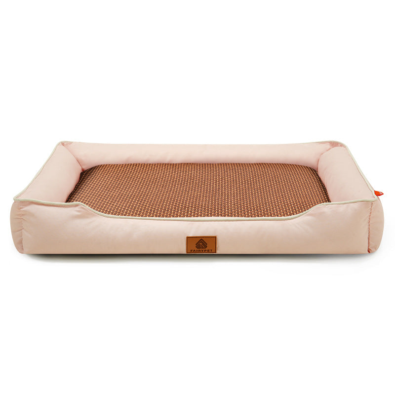 Pink Rectangular Pet Bed with Removable Cooling Mat â€“ Durable 600D Oxford Fabric Dog & Cat Bed, High-Rebound PP Cotton Filling, Non-Slip Base, for Medium to Large Breeds, Includes Free Cooling Pad(Size:M)