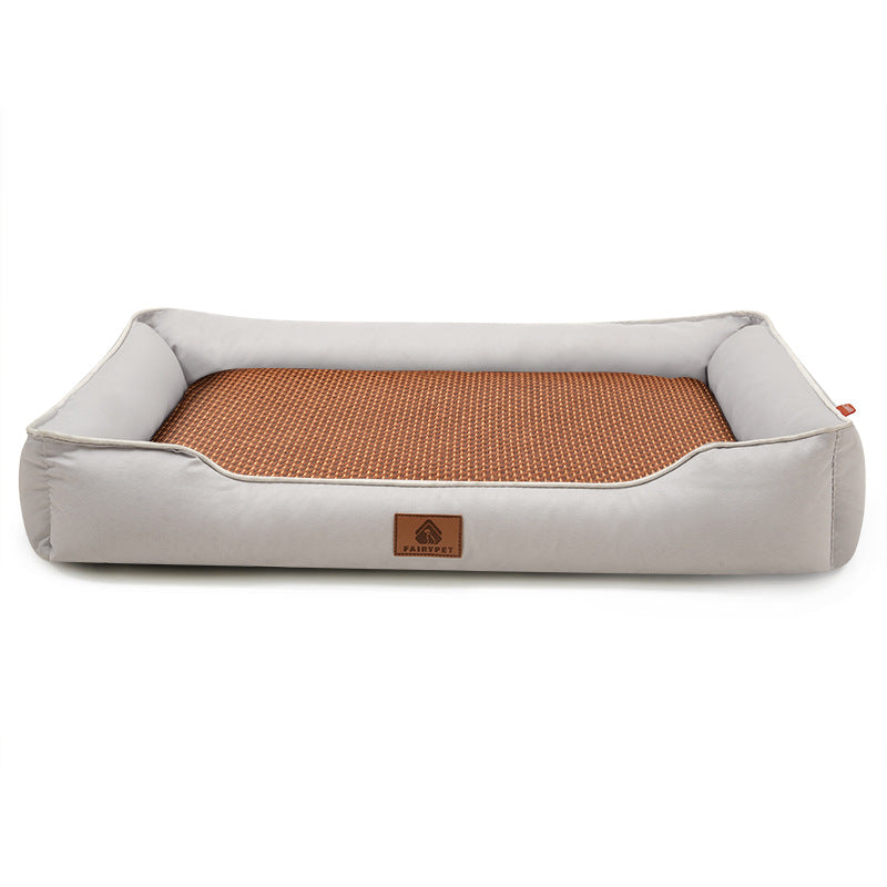 Light grey Rectangular Pet Bed with Removable Cooling Mat â€“ Durable 600D Oxford Fabric Dog & Cat Bed, High-Rebound PP Cotton Filling, Non-Slip Base, for Medium to Large Breeds, Includes Free Cooling Pad(Size:M)
