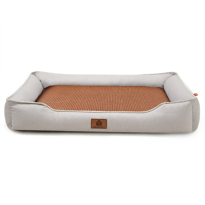 Light grey Rectangular Pet Bed with Removable Cooling Mat â€“ Durable 600D Oxford Fabric Dog & Cat Bed, High-Rebound PP Cotton Filling, Non-Slip Base, for Medium to Large Breeds, Includes Free Cooling Pad(Size:M)