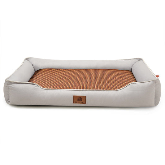Light grey Rectangular Pet Bed with Removable Cooling Mat â€“ Durable 600D Oxford Fabric Dog & Cat Bed, High-Rebound PP Cotton Filling, Non-Slip Base, for Medium to Large Breeds, Includes Free Cooling Pad(Size:M)
