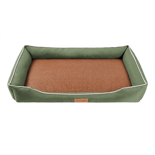 Green Rectangular Pet Bed with Removable Cooling Mat â€“ Durable 600D Oxford Fabric Dog & Cat Bed, High-Rebound PP Cotton Filling, Non-Slip Base, for Medium to Large Breeds, Includes Free Cooling Pad(Size:L)