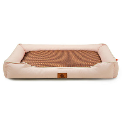 Pink Rectangular Pet Bed with Removable Cooling Mat â€“ Durable 600D Oxford Fabric Dog & Cat Bed, High-Rebound PP Cotton Filling, Non-Slip Base, for Medium to Large Breeds, Includes Free Cooling Pad(Size:L)